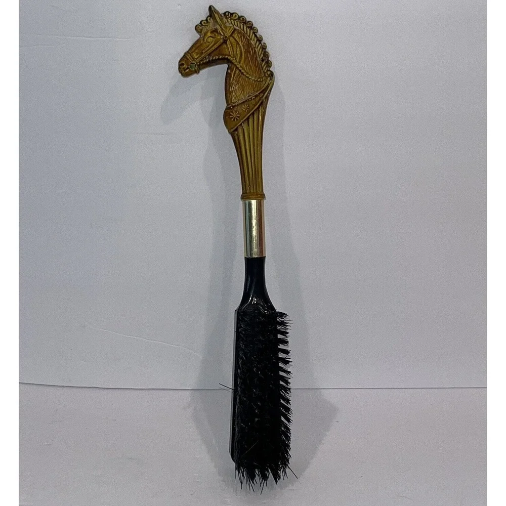 Vintage 1960s Horse‎ Head Shoe Brush Gold Art Deco Clean Polish Equestrian